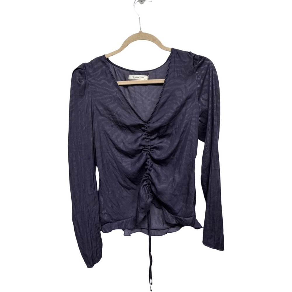 Mustard Seed Purple Fairy Y2K Festival Ruched Drawstring Jacquard Blouse Small